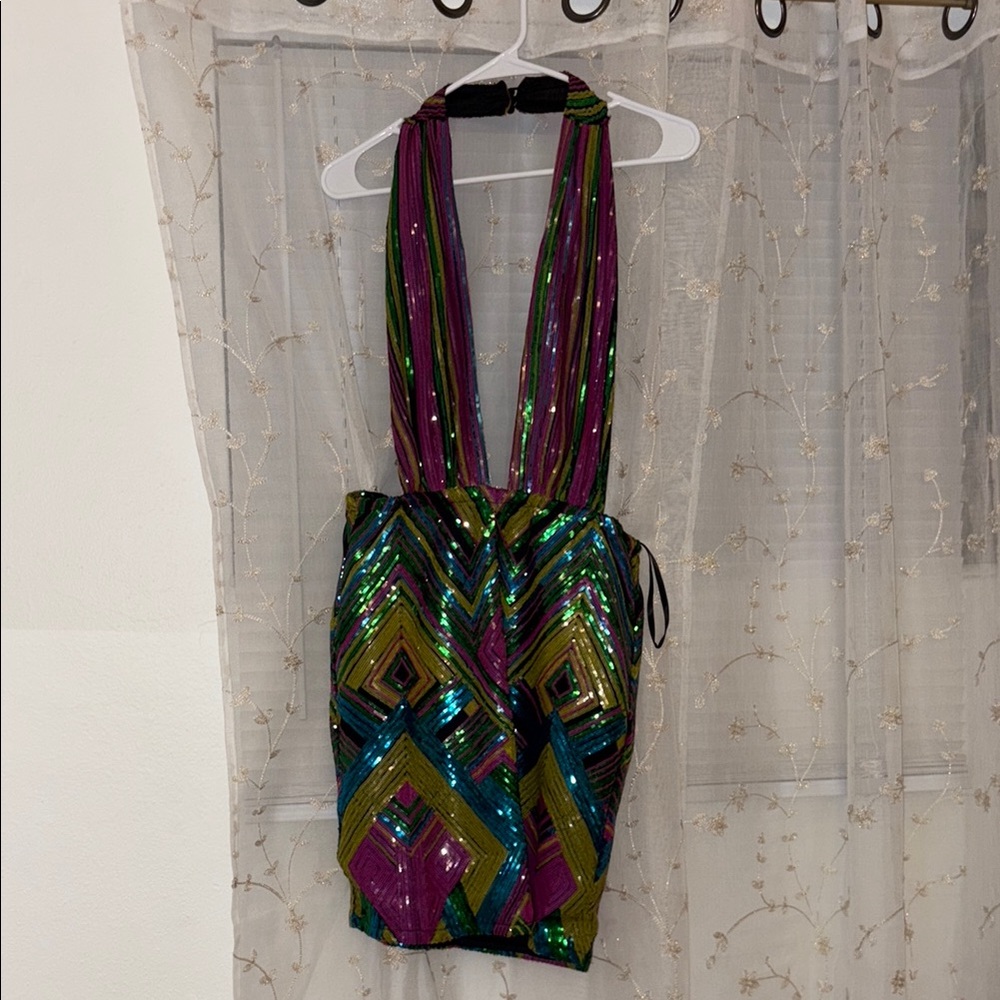 Fashion Nova Multicolor Sequin Backless Dress